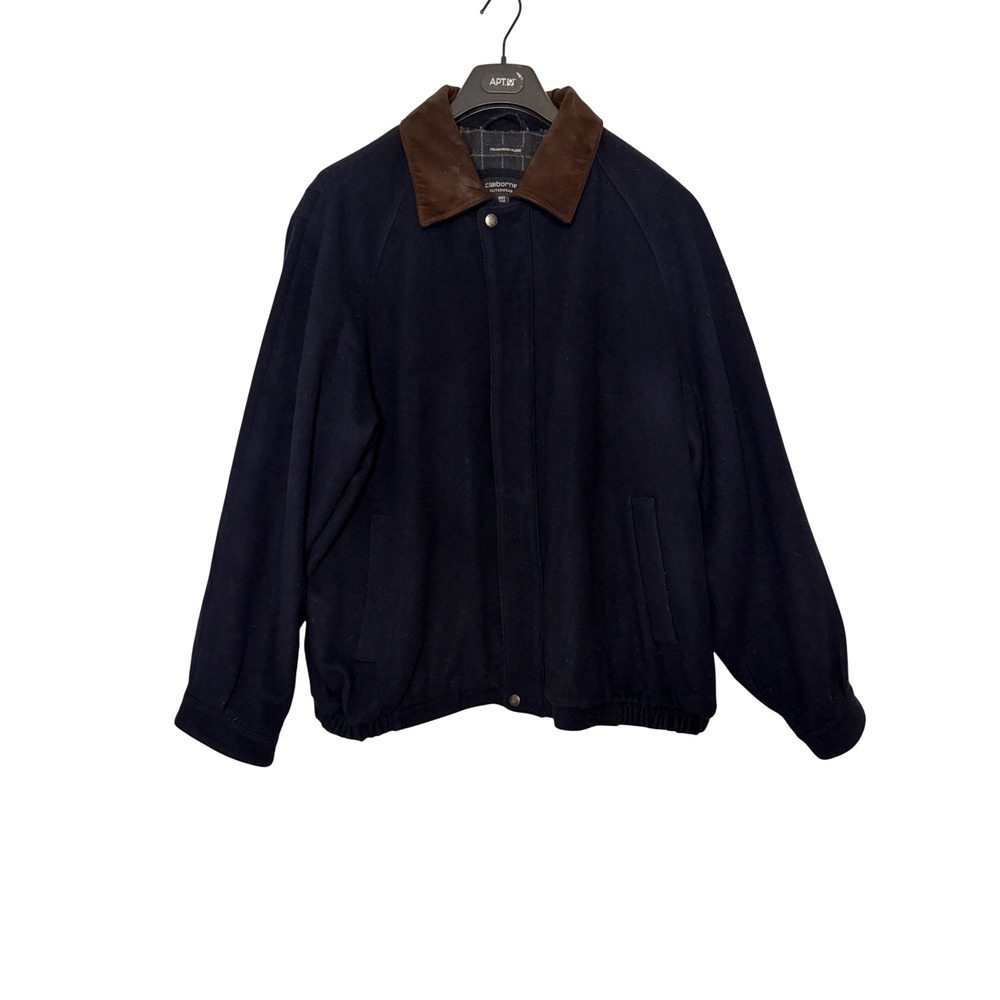 Claiborne Mens Navy Italian Wool Blend Harrington Jacket Brown Collar 3XT Big
